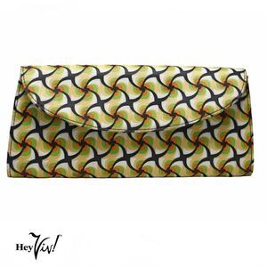 Vintage Clutch Purse Hand Bag w Mod Black Green Gold Swirl Print 12x6" - Hey Viv